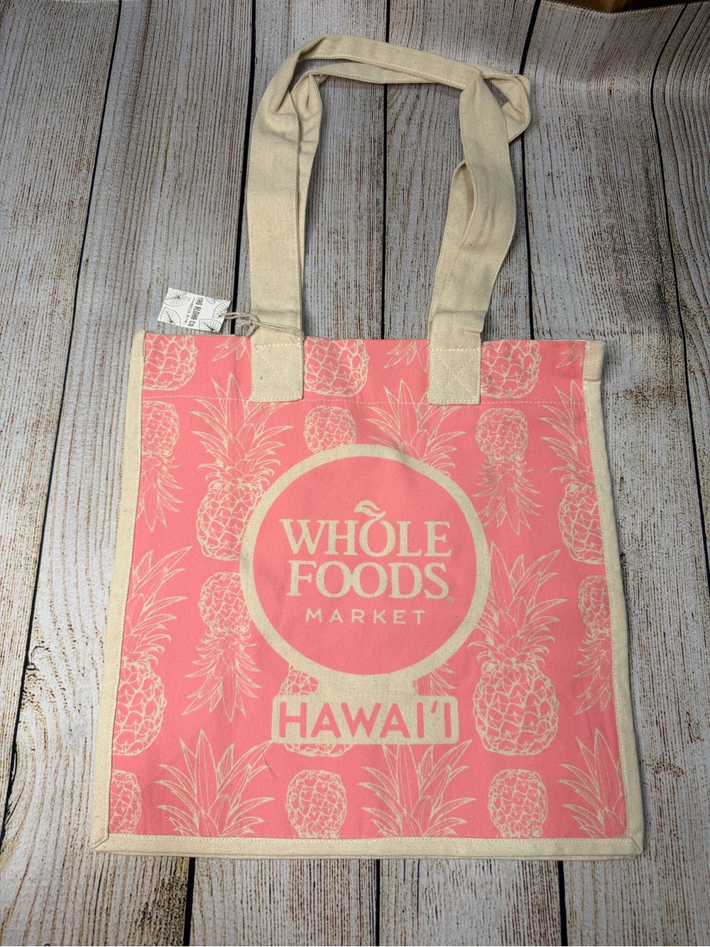 NWT Whole Foods Hawaii x Tag Aloha Co. Pink Pineapple Canvas Tote Bag